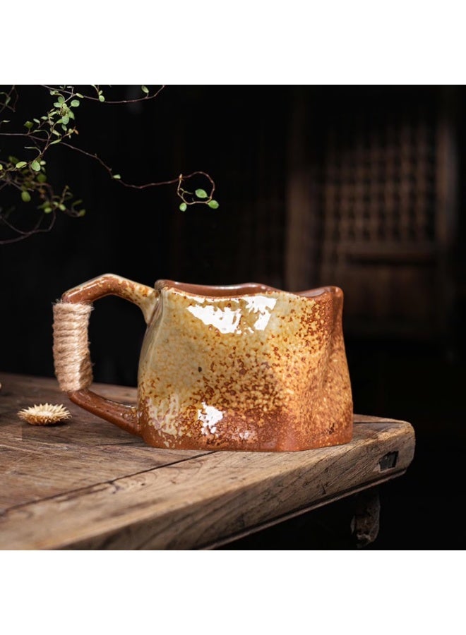 Clink Ceramic Coffee Mug, Japanese Style Retro Stoneware Cup, Irregular Cup with Handle, Afternoon Camellia Tea Coffee Cup Breakfast Milk Mug, Home Decor - Image 5